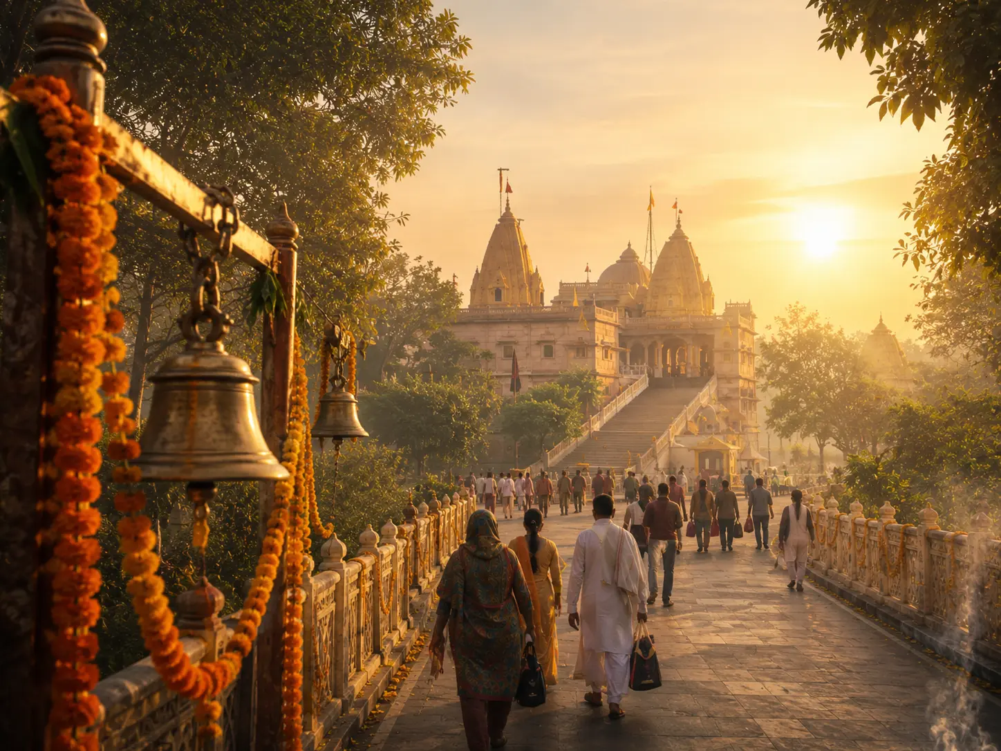 Sunrise view of Nalkheda Siddha Peeth during the ideal time for temple darshan