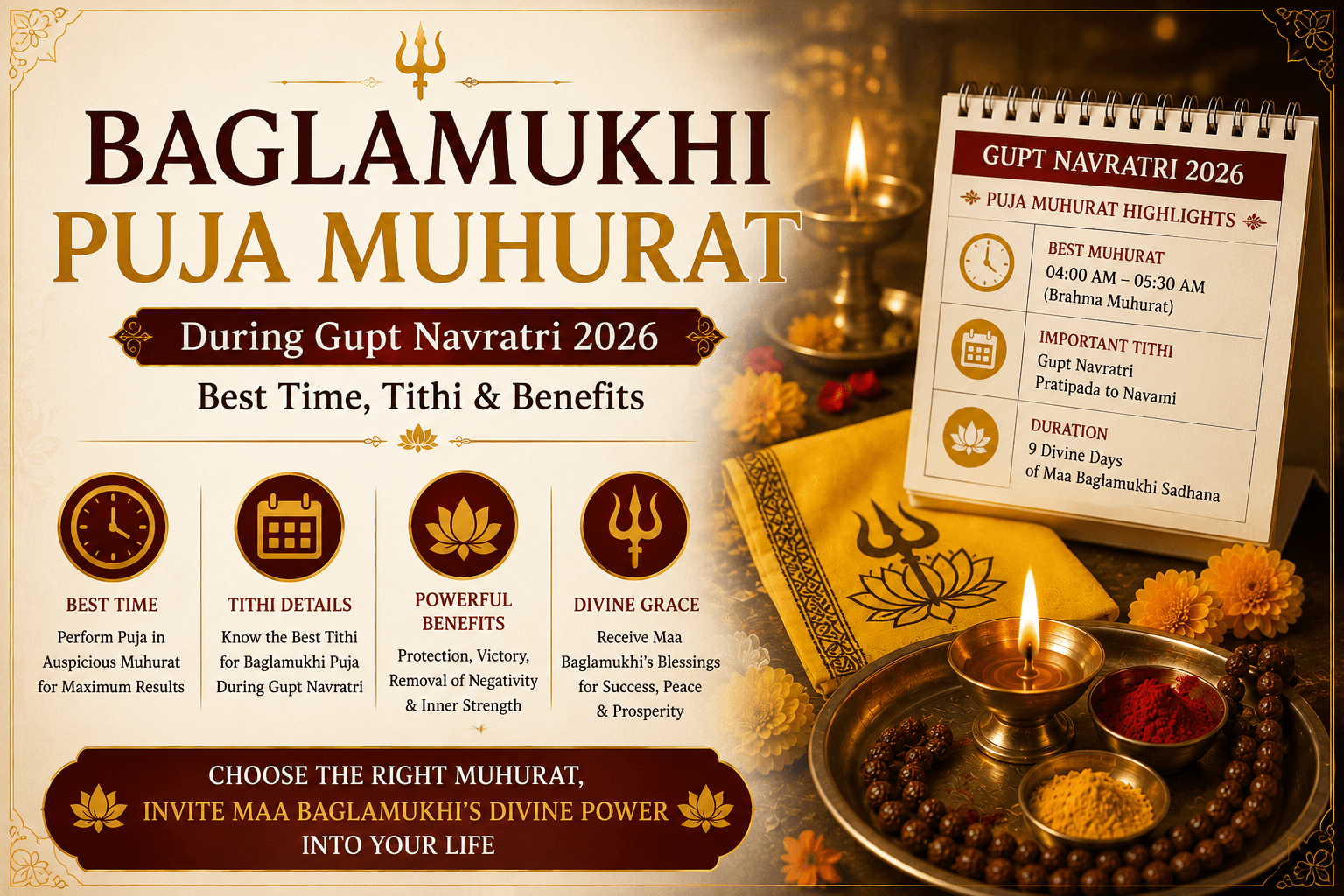 Baglamukhi Puja Muhurat During Gupt Navratri 2026: Best Time, Tithi & Benefits