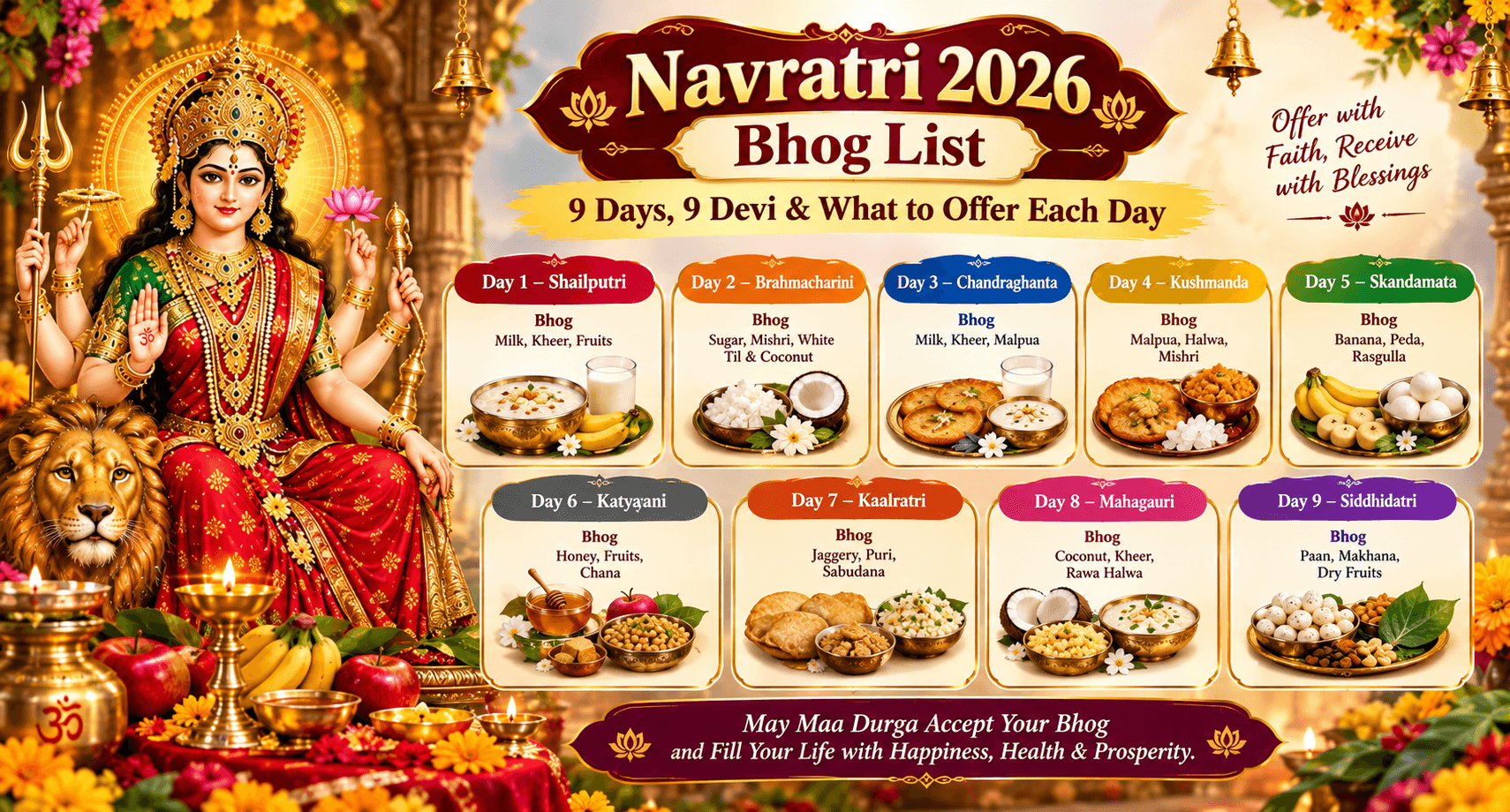Navratri 2026 Bhog List: 9 Days, 9 Devi & What to Offer Each Day