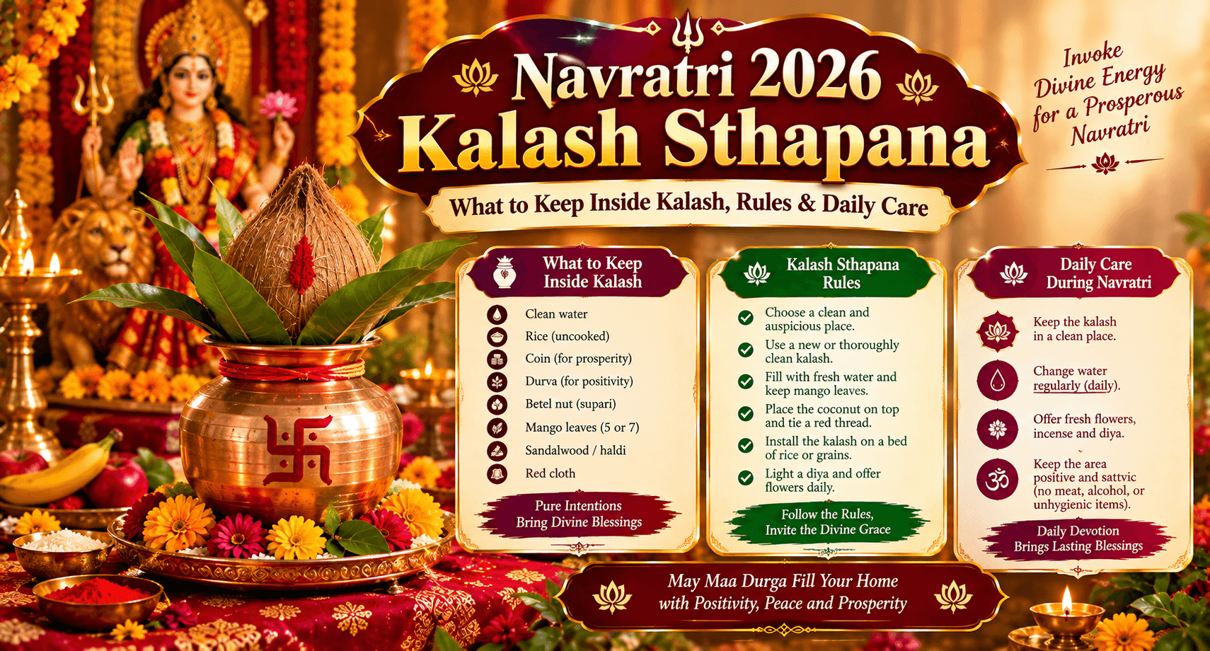 Navratri 2026 Kalash Sthapana: What to Keep Inside Kalash, Rules & Daily Care