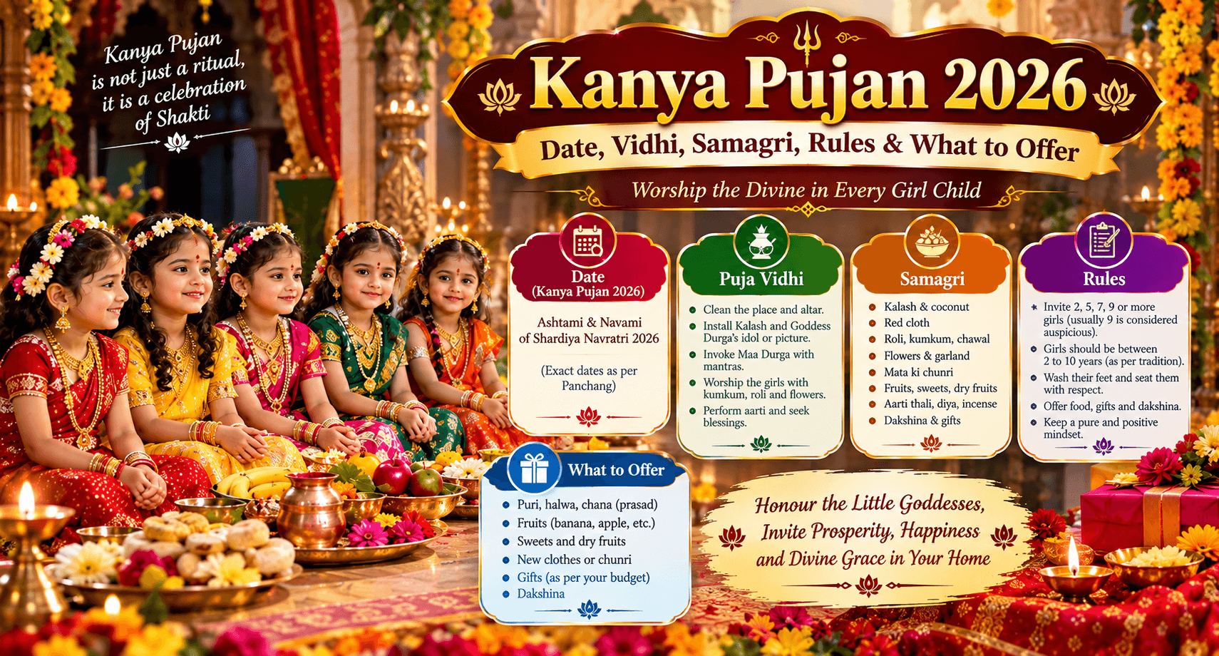 Kanya Pujan 2026: Date, Vidhi, Samagri, Rules & What to Offer