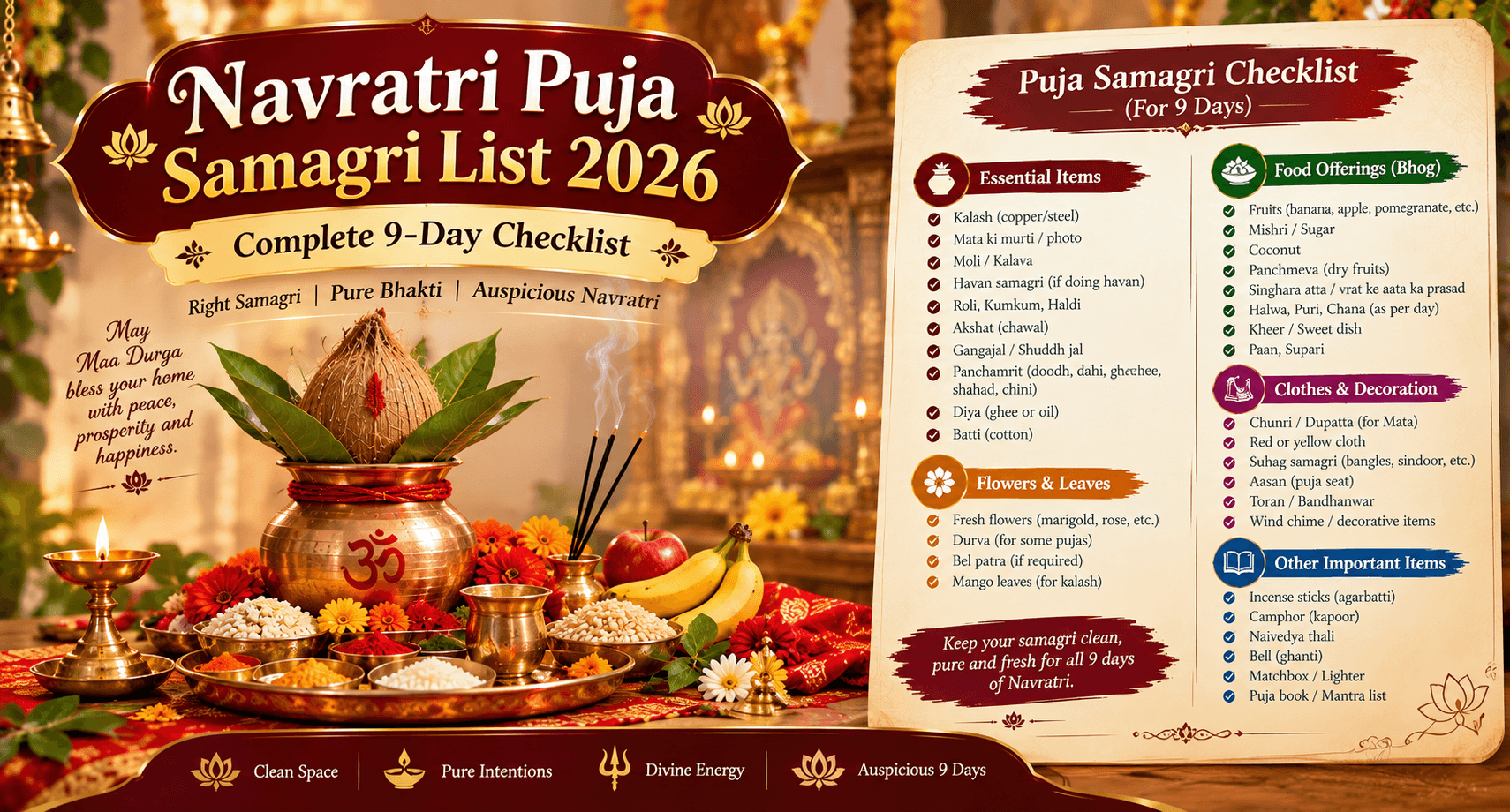 Navratri Puja Samagri List 2026: Complete 9-Day Checklist