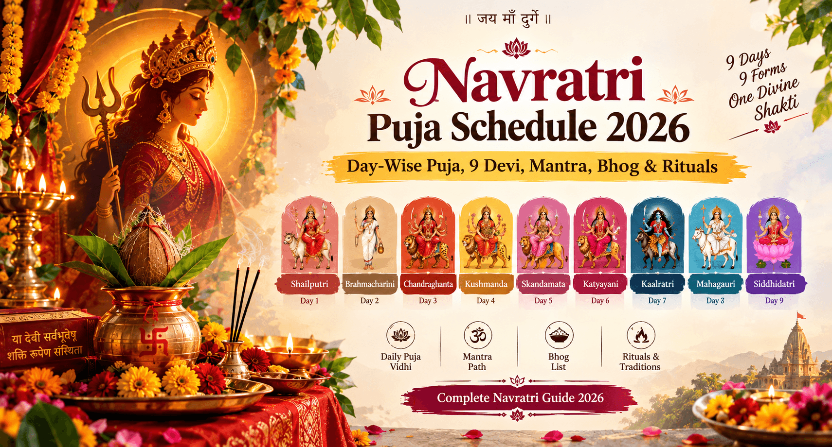 Navratri Puja Schedule 2026: Day-Wise Puja, 9 Devi, Mantra, Bhog & Rituals
