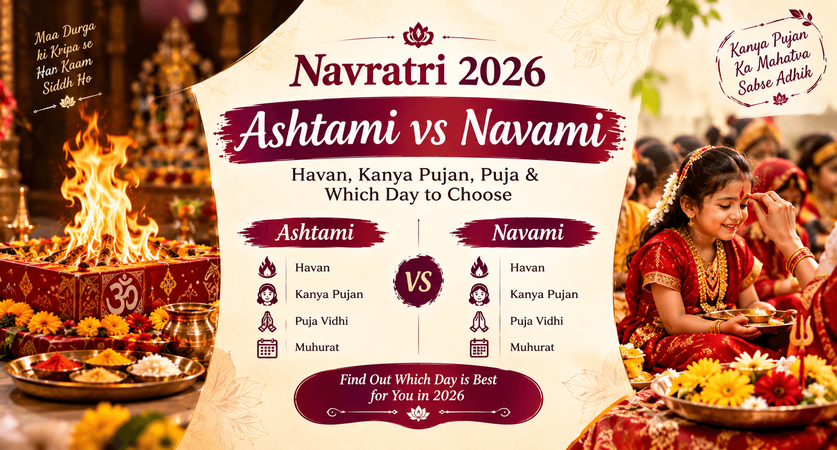 Navratri 2026 Ashtami vs Navami: Havan, Kanya Pujan, Puja & Which Day to Choose