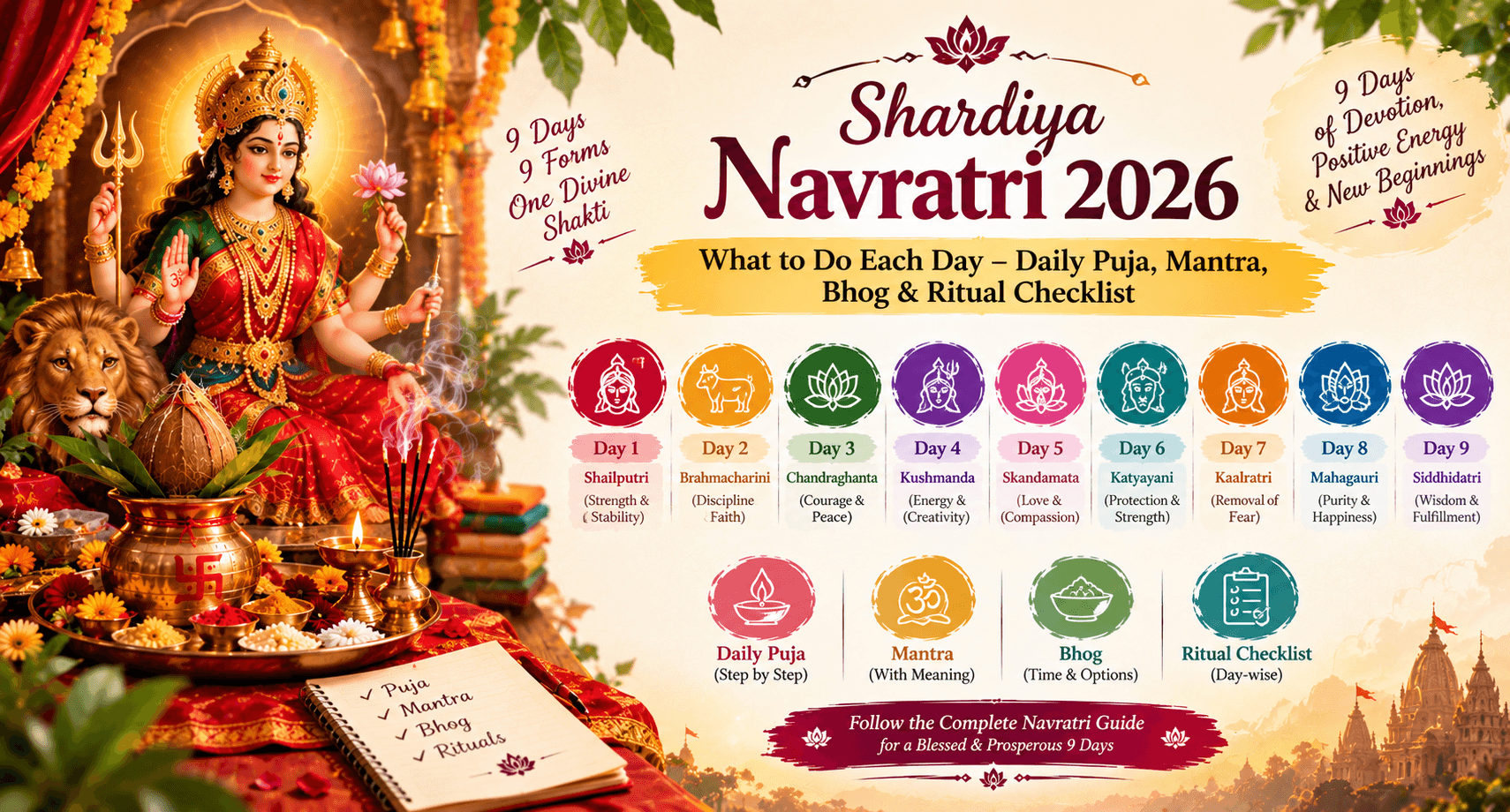 Shardiya Navratri 2026: What to Do Each Day - Daily Puja, Mantra, Bhog & Ritual Checklist