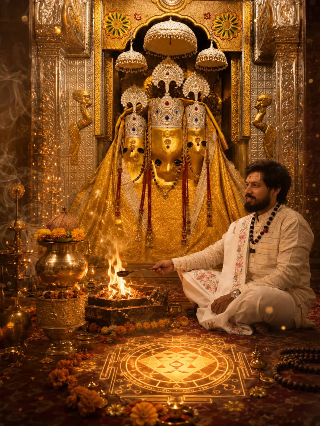 Acharya Tiwari Chetan Guru conducting authentic Maa Baglamukhi Hawan at Nalkheda Siddha Peeth